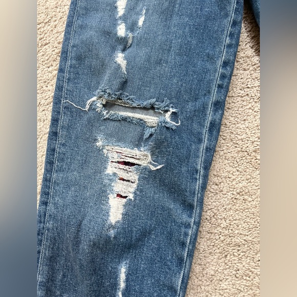 Rare Tommy Hilfiger Gigi Hadid Tartan Red Plaid Ripped Distressed Jeans Size 26 - Picture 4 of 6